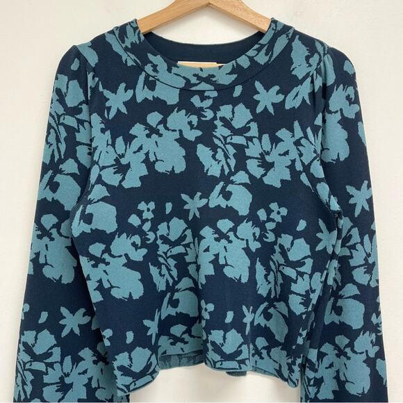 MILLY Floral Print Cropped Balloon Sleeve Crew Knit Designer Sweater - Small* - Picture 4 of 10